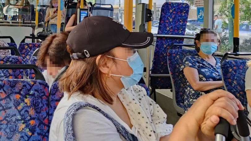  Passengers wearing face masks on a bus in Tel Aviv 