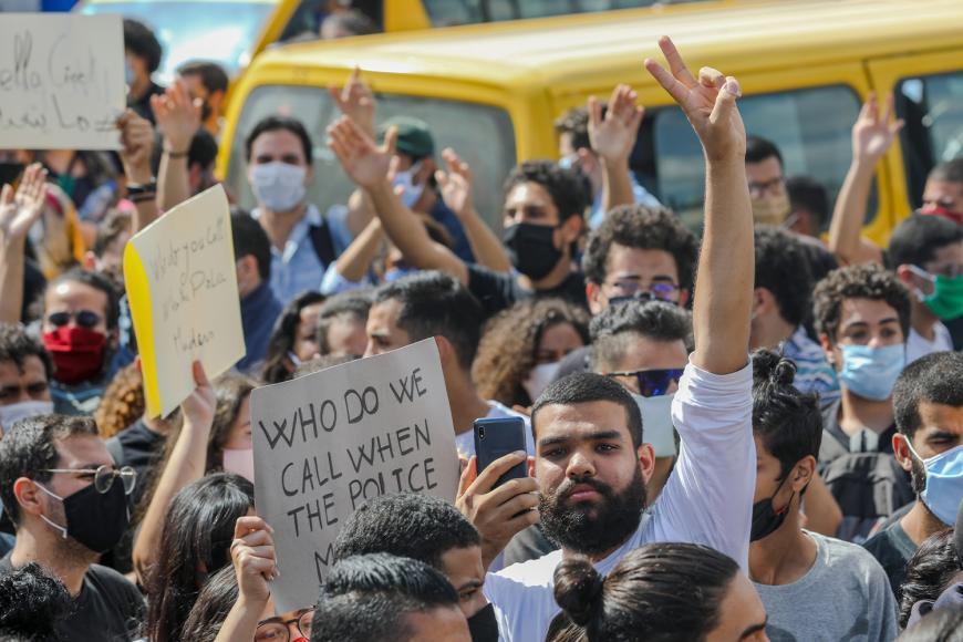 Pro-LGBT+ activists protesting in Tunis, Tunisia 