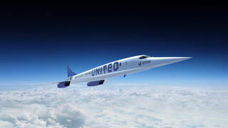 הדמיה של מטוס יונייטד איירליינס שייצרה חברת בום סופרסוניק 