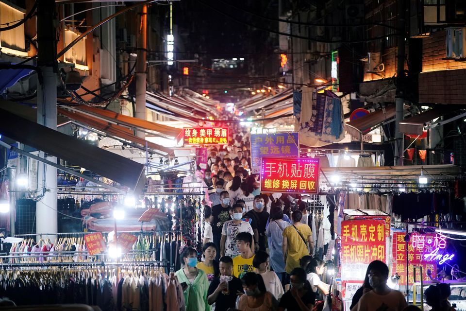 A market street in Wuhan, China in September 2020 