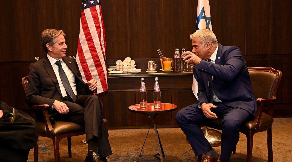 Then-opposition leader Yair Lapid meeting with U.S. Secretary of State Antony Blinken in  Jerusalem, May 2021 