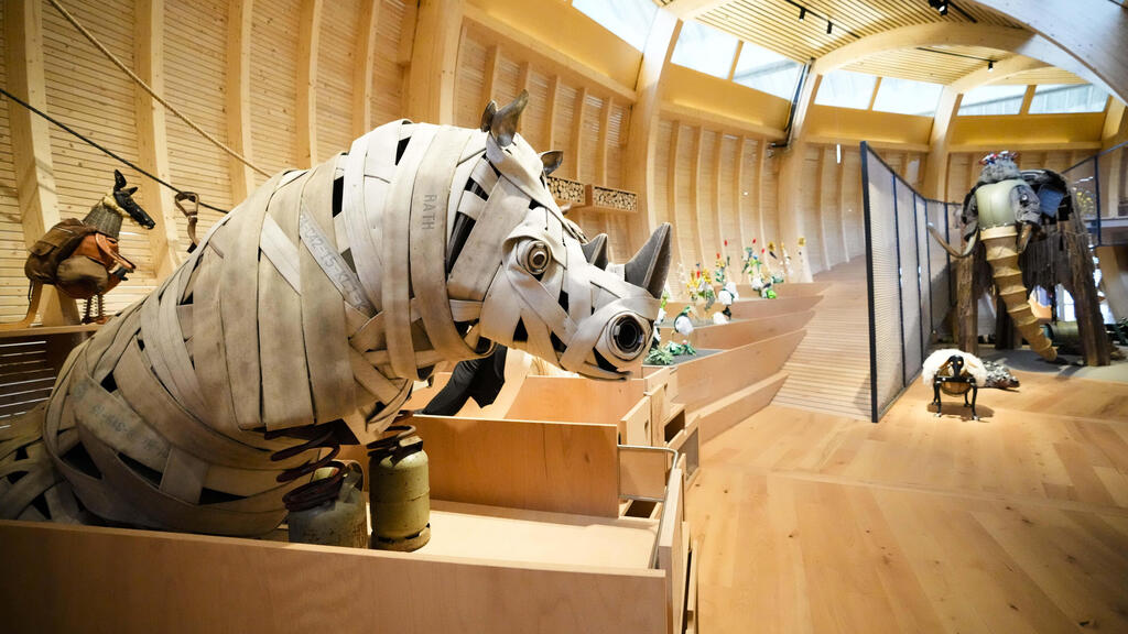 Animals that are made out of recycled material are on display at the interactive exhibit about the story of Noah's Ark, at the Jewish Museum in Berlin,
