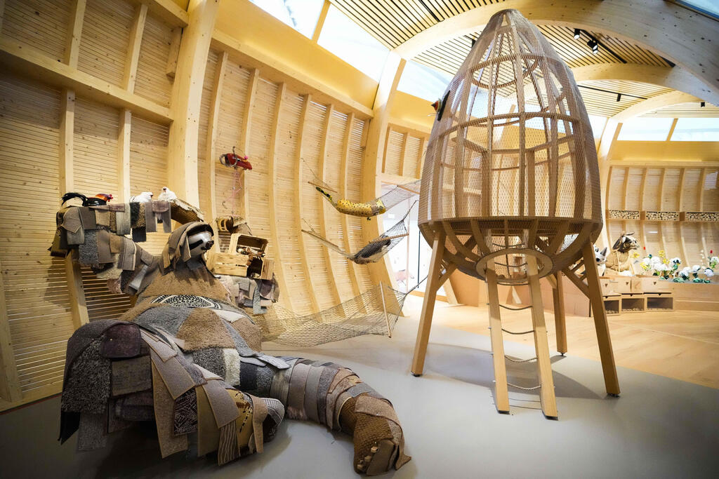 Animals that are made out of recycled material are on display at the interactive exhibit about the story of Noah's Ark, at the Jewish Museum in Berlin,