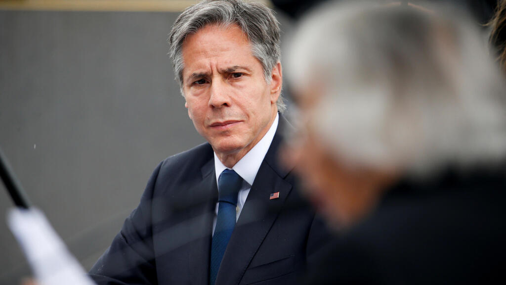 U.S. Secretary of State Antony Blinken listens to Auschwitz survivor Margot Friedlander during Holocaust Dialogue signing event at Holocaust Memorial in Berlin 