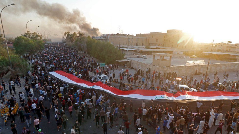 An archive picture showing Iraqis protesting in Basra over lack over power, July 2018