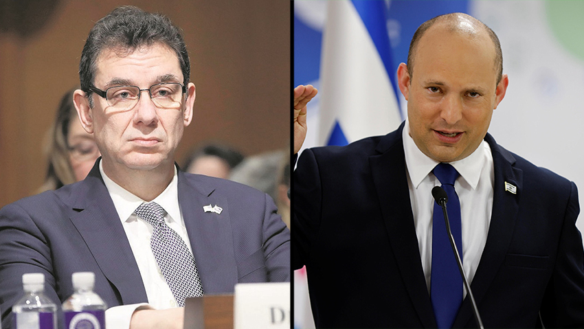 Prime Minister Naftali Bennett and Pfizer CEO Albert Bourla (Photo: Reuters; March of the Living PR) נפתלי בנט אלברט בורלא
