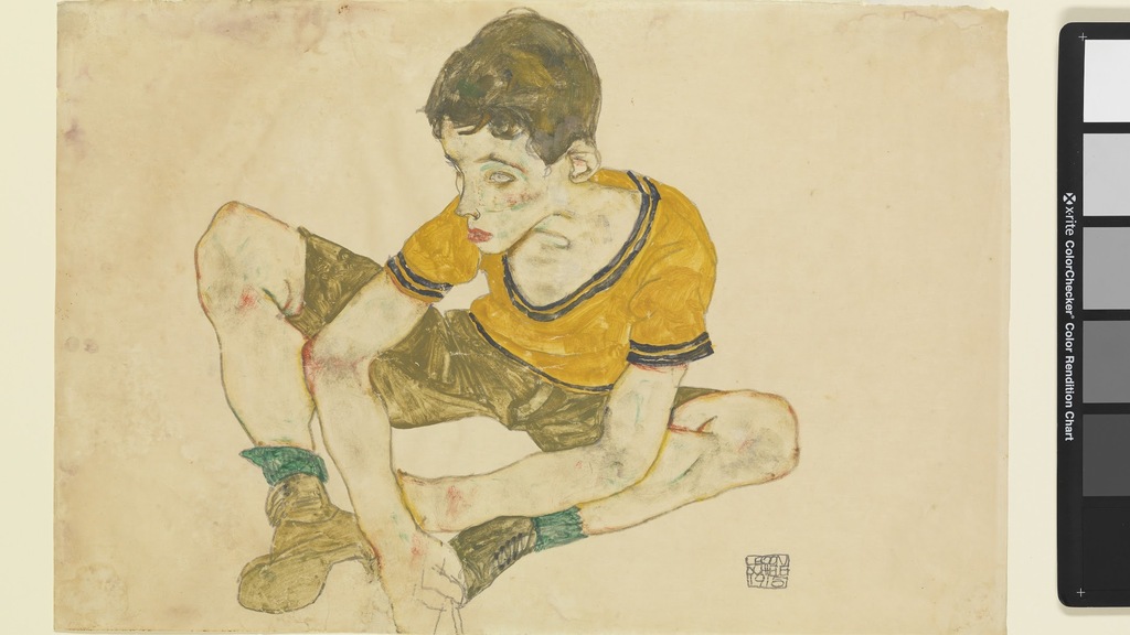 "Согнувшийся мальчик", Австрия, 1915, Эгон Шиле 
