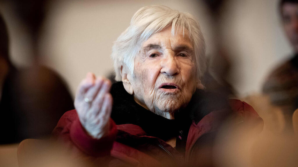 Holocaust survivor Esther Bejarano attends a session of a trial against former SS guard Bruno Dey (not pictured) at a court in Hamburg 