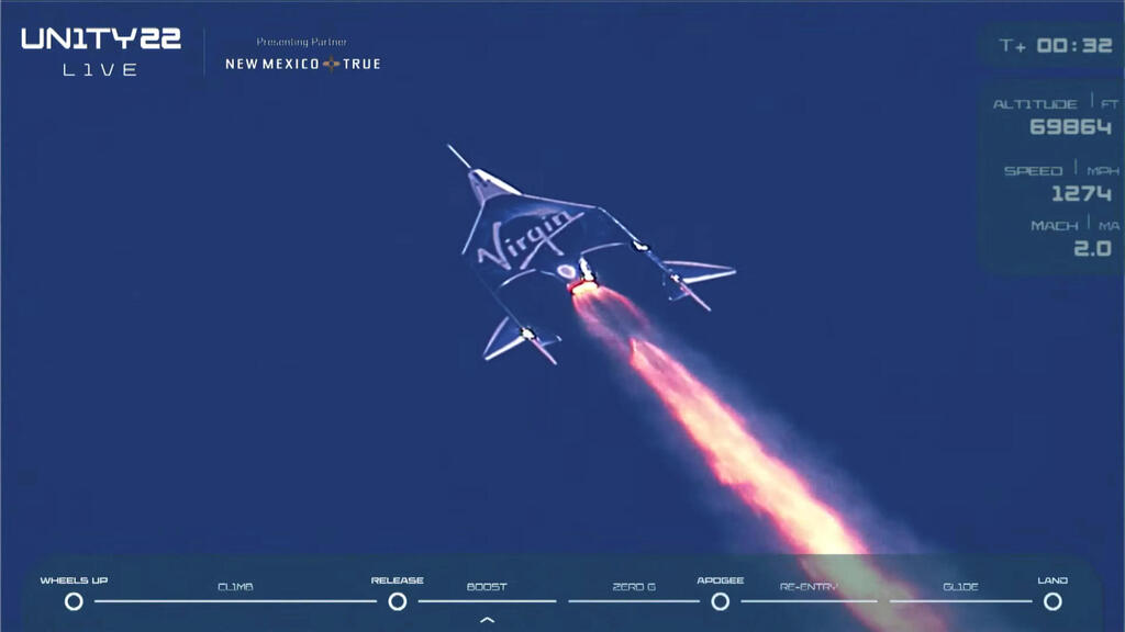 Virgin Galactic's passenger rocket plane VSS Unity, carrying billionaire Richard Branson and crew,