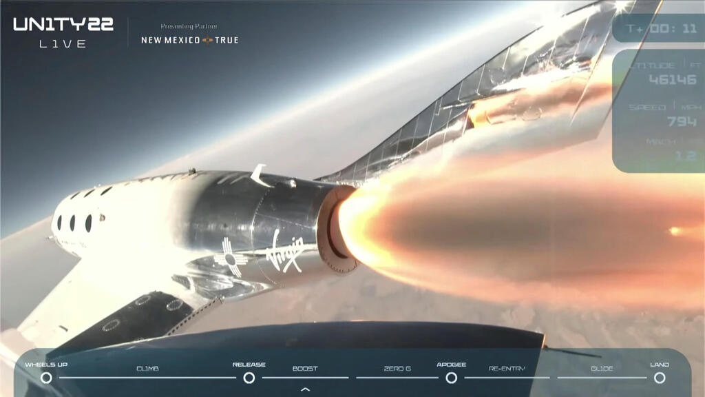 Virgin Galactic's passenger rocket plane VSS Unity, carrying billionaire Richard Branson and crew