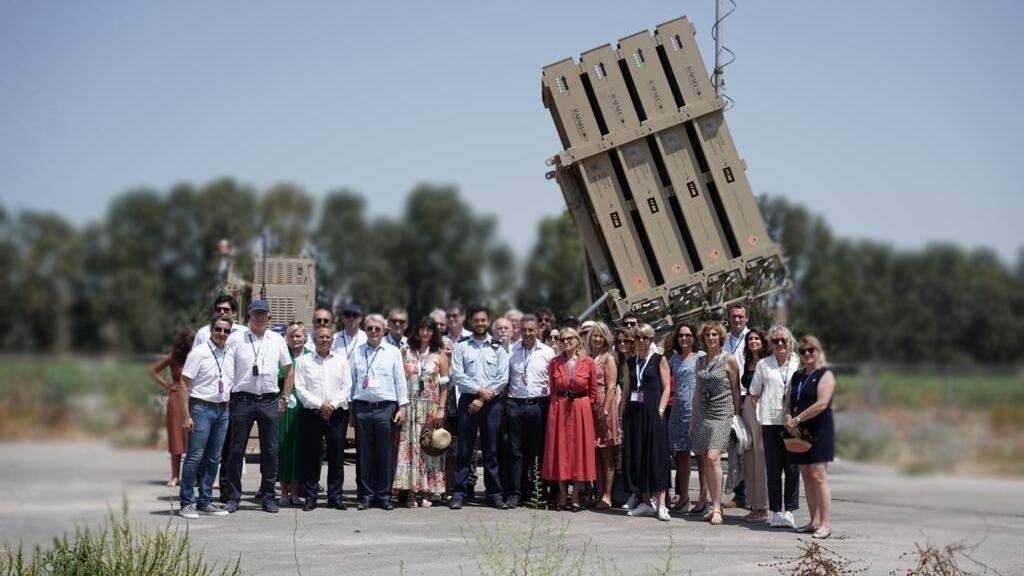 Members of the French National Assembly and Senate visit an Iron Dome missile defense battery in southern Israel, July 19, 2021 