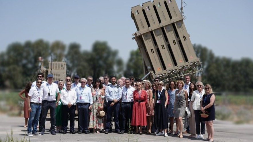 Members of the French National Assembly and Senate visit an Iron Dome missile defense battery in southern Israel, July 19, 2021 