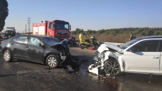 זירת תאונת הדרכים בין שני כלי רכב בכביש 574 סמוך לצומת כלניות