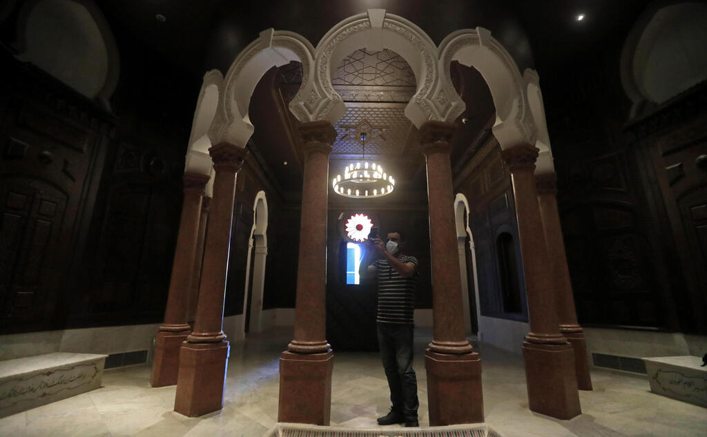 one of the reconstructed halls at the Sursock Museum that was damaged from the massive explosion in the nearby Beirut port, in Beirut