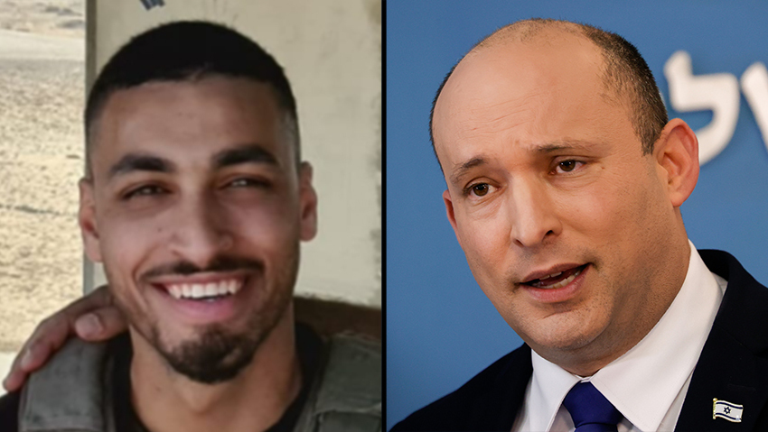 Wounded border policeman Barel Hadaria Shmueli and Prime Minister Naftali Bennett (Photo: Courtesy of the Shmueli family, Yonatan Zindel) Wounded border policeman Barel Hadaria Shmueli and Prime Minister Naftali Bennett