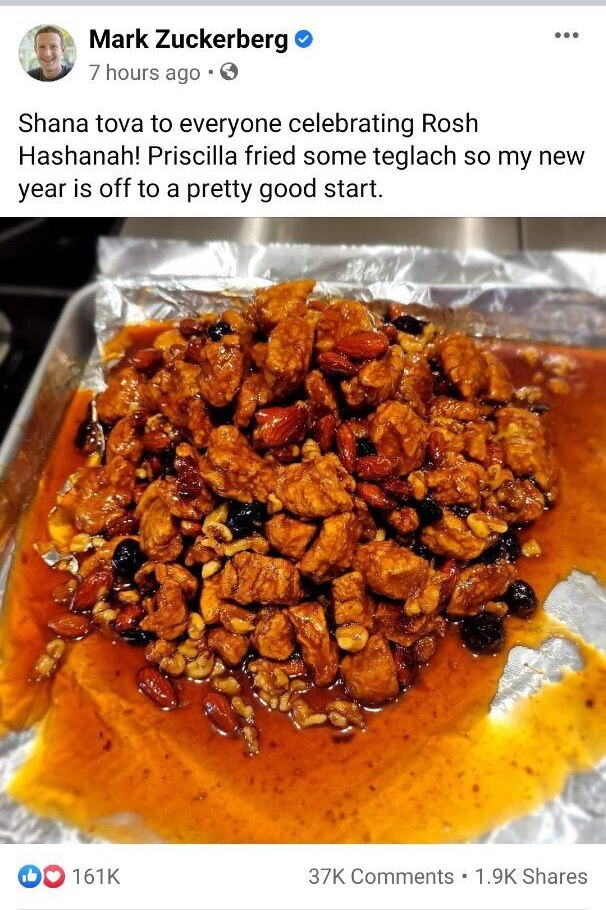 Пост Марка Цукерберга (Фото с экрана: страница Цукерберга в фейсбуке) טייגלעך, מארק צוקרברג