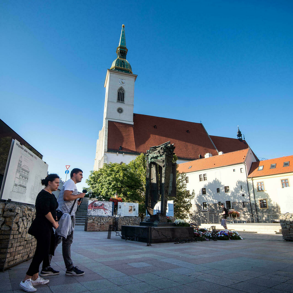 Bratislava's Holocaust Memorial stands close to St Martin's Cathedral on the site of a former synagogue 