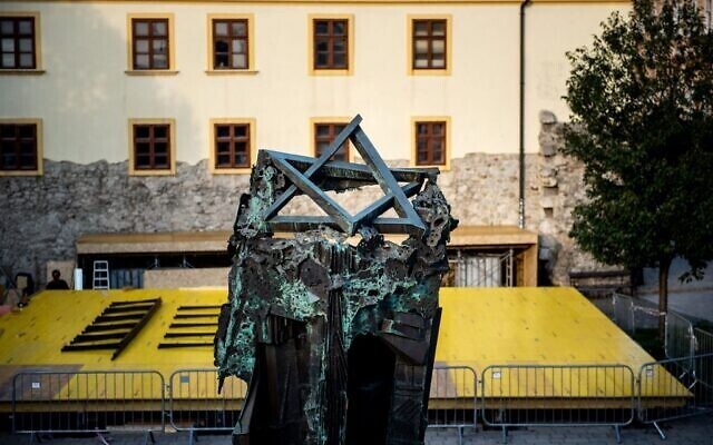A Star of David on the Holocaust Memorial located in the center of Bratislava’s Old Town
