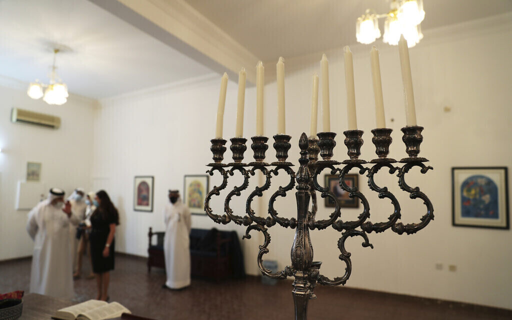 a menorah used during the Jewish holiday of Hanukkah, is seen during a visit by an Israeli delegation to the Jewish Community Synagogue of Bahrain, in Manama 