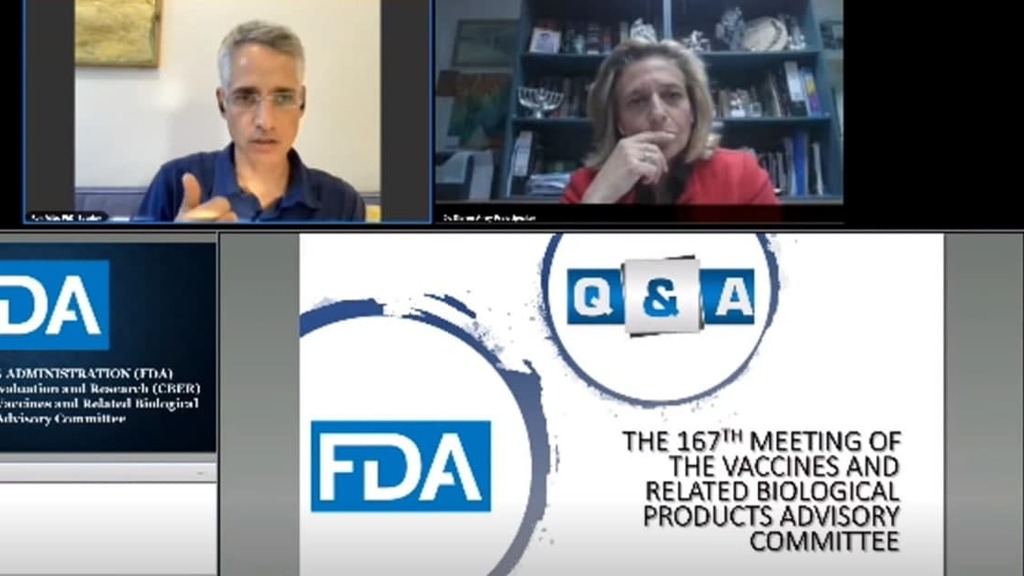 ד"ר שרון אלרעי פרייס ורון מילוא ממכון ויצמן בישיבה של הFDA לאישור מנת ה"בוסטר" של החיסון