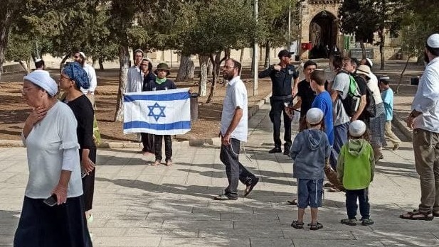 ישראלים עם דלגי ארץ ישראל בהר הבית בסוכות