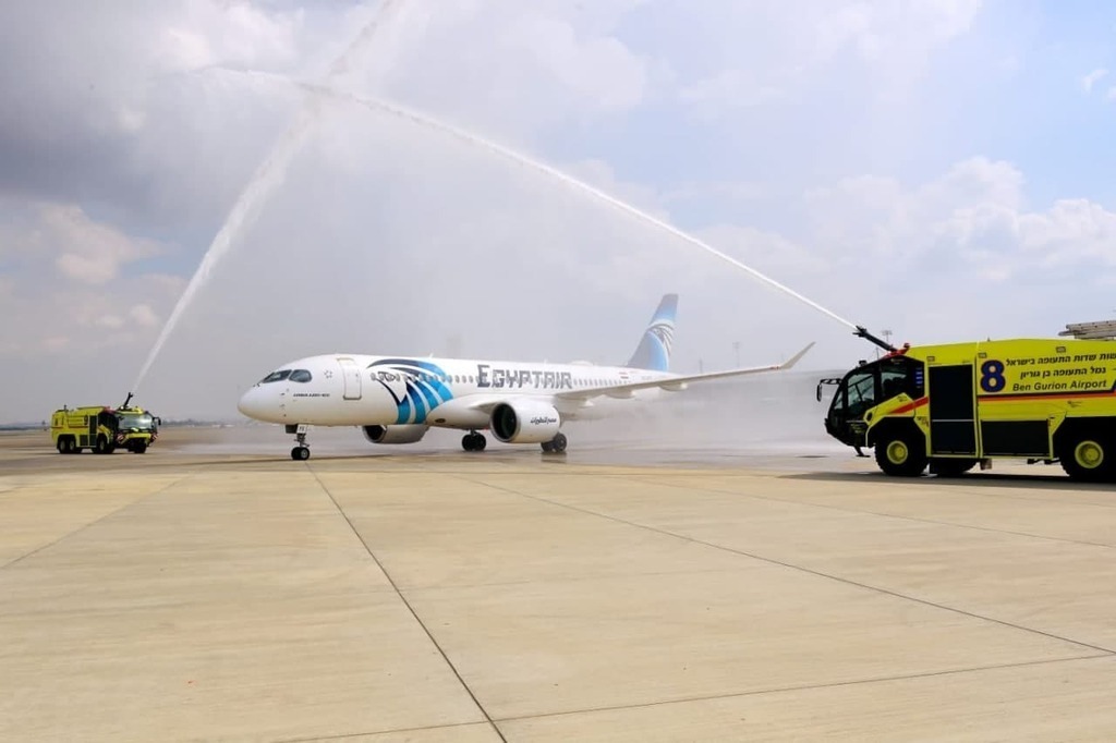 First official Egypt Air flight arrives at Ben Gurion International Airport on Sunday 