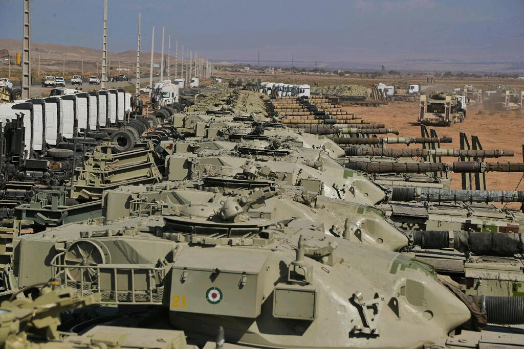 A handout photo made available by the Iranian Army office shows Iranian Army tanks during a military exercise in the north-west of Iran, close to the border with Azerbaijan, October 1, 2021
