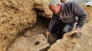 הארכיאולוג יעקב ביליג ליד התגלית