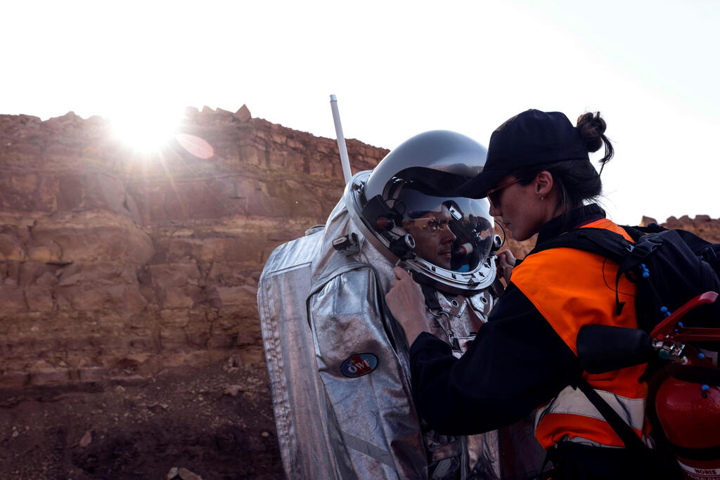 A scientist participates in a demonstration of an experiment led by Austrian and Israeli agencies simulating a mission to Mars near Mitzpe Ramon, Israel October 10, 2021