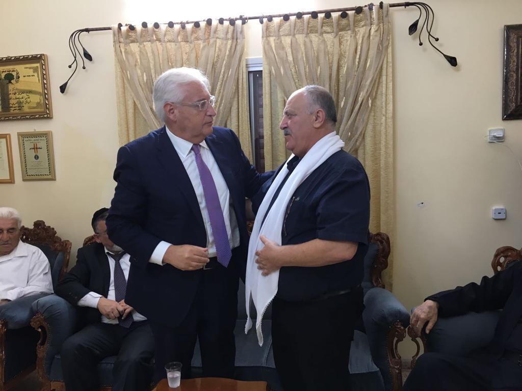 Then-US Ambassador to Israel David Friedman visits the home of the family of an Israeli Druze border police officer killed in a shooting attack at the Temple Mount in July 2017.