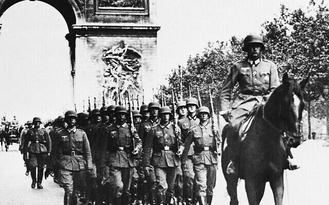 Nazis march on the champs Elysees Paris, France on August 2, 1940 