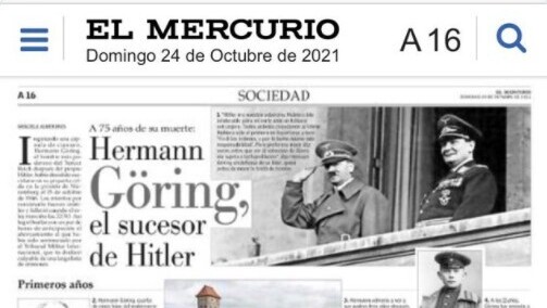 העיתון "אל מרקוריו" בצ'ילה חגג 75 שנים להרמן גרינג