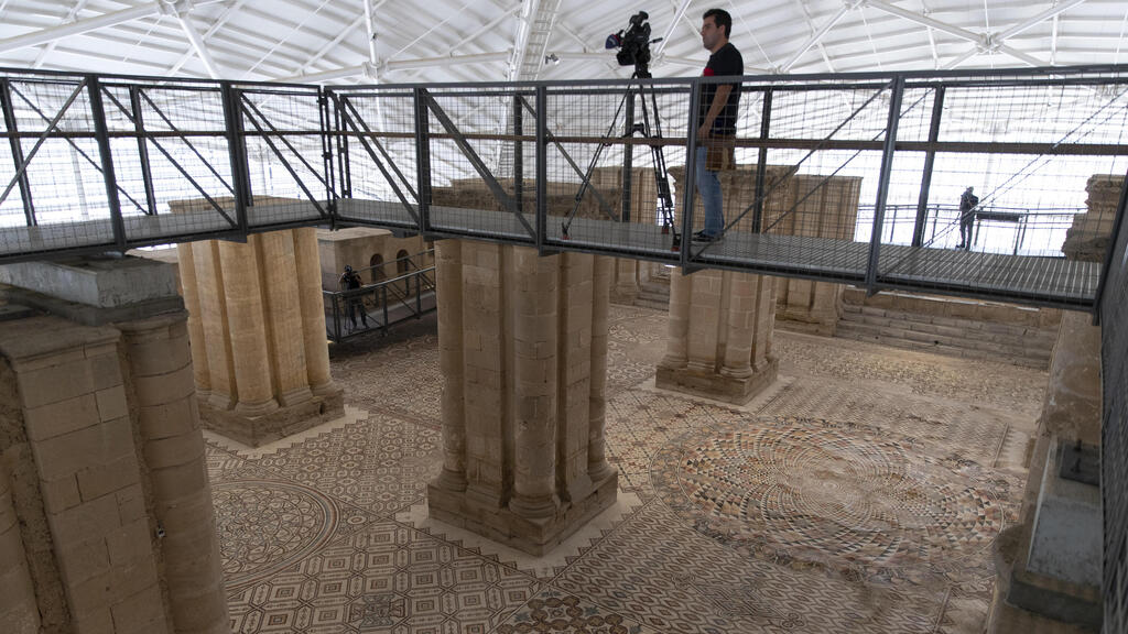 A restored section at the site of a 7th century, 827 square meter (8900 square ft) mosaic that was opened to the public, at the Islamic archaeological site of Hisham Palace, north of the West Bank city of Jericho 