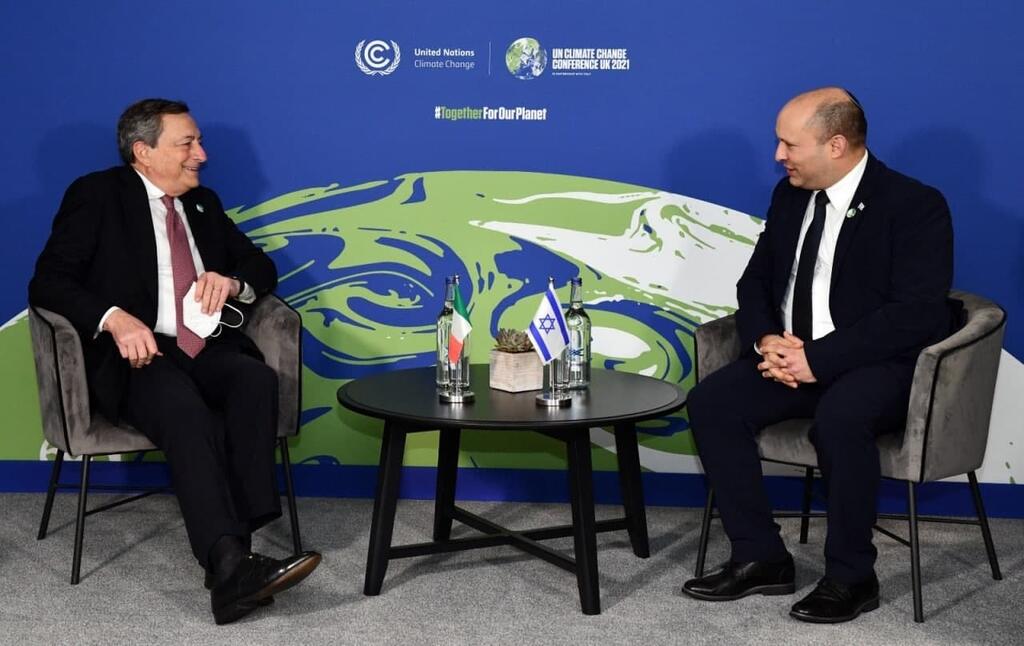 נפתלי בנט בפגישה עם מריו דראגי ראש ממשלת איטליה בוועידת האקלים