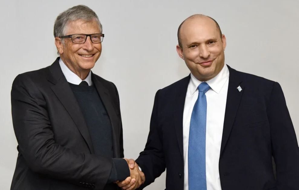 Bill Gates, left, meets with Israel's Prime Minister Naftali Bennett on the sidelines of the COP26 UN climate conference in Glasgow