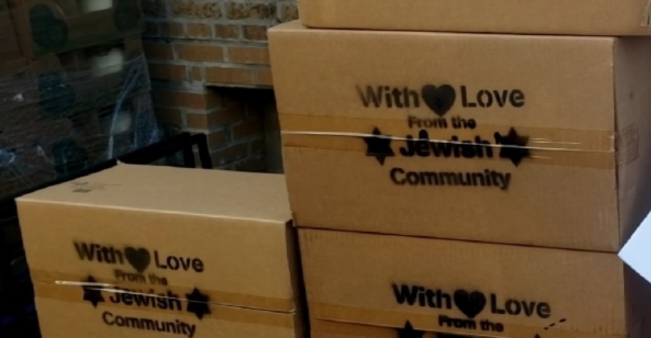 Food boxes ready for delivery at the Masbia Soup Kitchen in the Borogh Park neighborhood of Brookly, New York