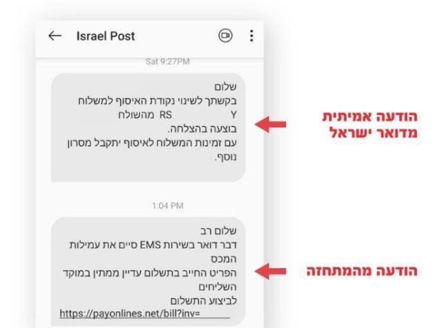 Настоящее сообщение от Почты Израиля и фишинговое сообщение от мошенников