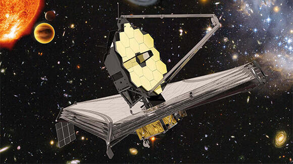 הדור הבא של המסע בין הכוכבים. טלסקופ ג'יימס וב על רקע שלל גרמי שמיים ותופעות קוסמיות