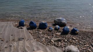 אבנים מסומנות בחוף
