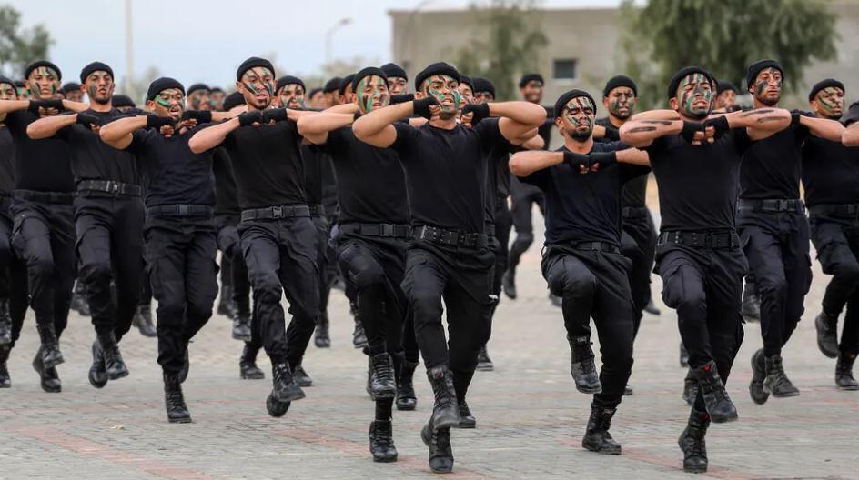 Palestinian Hamas security forces at a ceremony in Gaza City on December 12, 2021