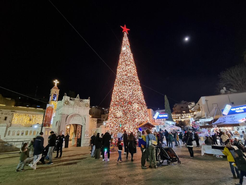 The famous Christmas tree in the main square of Nazareth, in northern Israel
