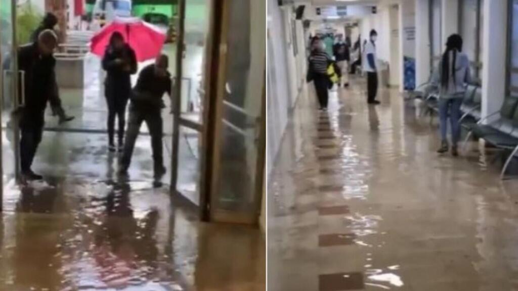 Затопленный коридорамбулаторной клиники больницы "Бейлинсон" в Петах-Тикве 