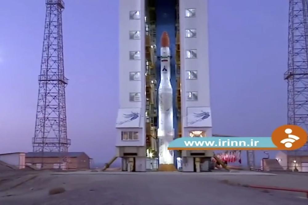 image taken from video footage aired by Iranian state television shows the launch of a rocket by Iran 