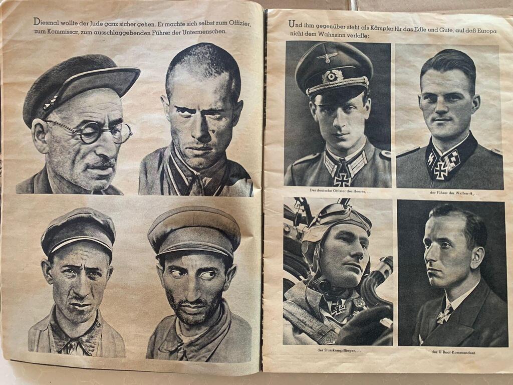 מתוך חוברת שהוציא המשטר הנאצי, שמטרתה להסביר לגרמני מה ההבדל בין ארי ל"תתי אדם"