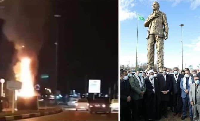 The newly installed statue at the Hazrat Qamarbani Hashem Square in Shahrekord of central Iran
