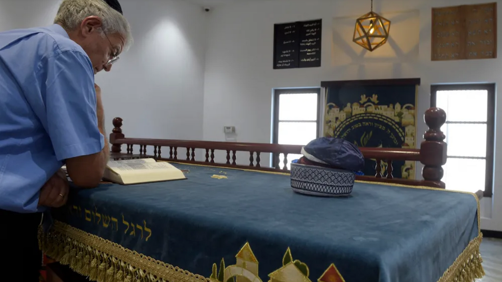 Bahraini Jewish community leader Ebrahim Nonoo prays on the Sabbath at the Ten Commandments House synagogue in the capital Manama, September 4, 2021