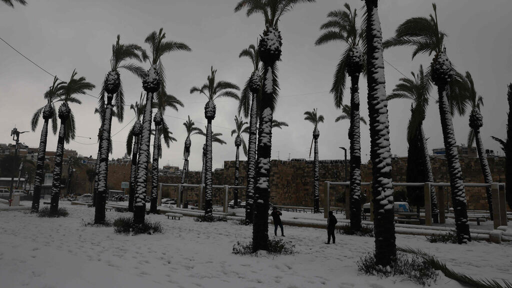 Snow in Jerusalem on Thursday (Photo: AFP) שלג בירושלים