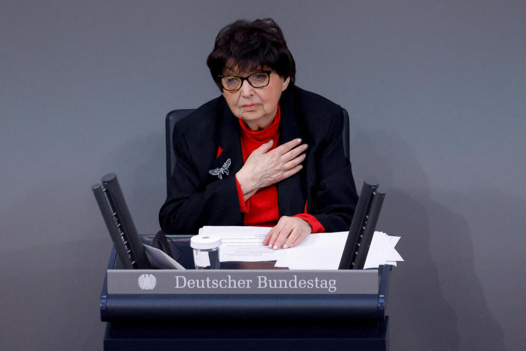 Holocaust survivor Inge Auerbacher speaks during a memorial ceremony commemorating the victims of the Holocaust on the International Holocaust Remembrance Day, at the German Federal Parliament, Bundestag, in Berlin, Germany