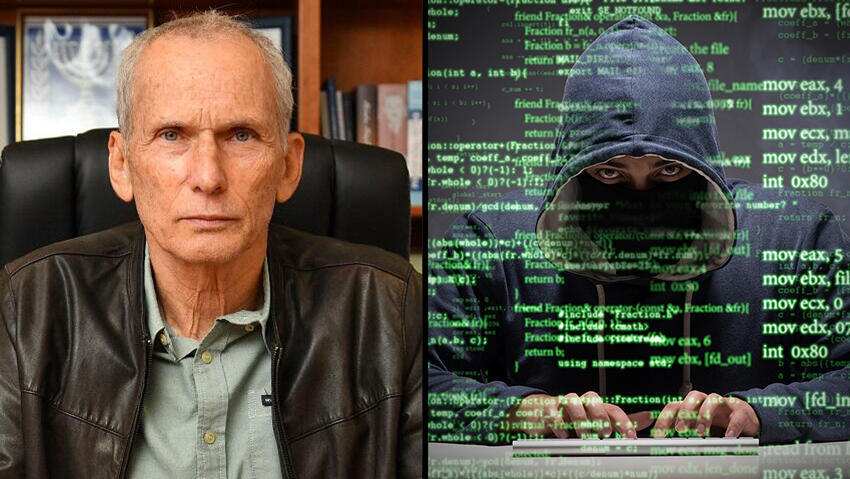 Public Security Minister Omer Barlev and illustration of a hacker 
