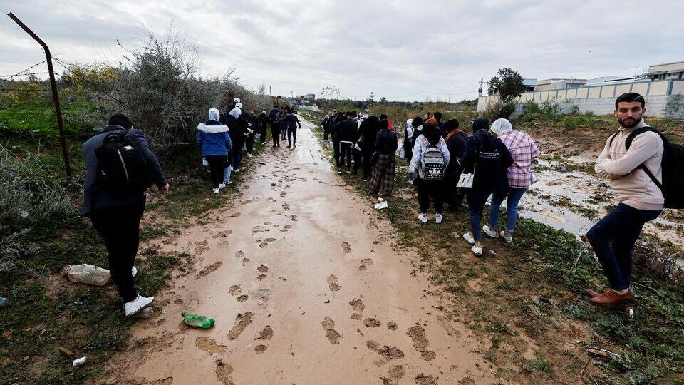 Palestinians visit Gaza Valley during a trip organised by the United Nations in central Gaza Strip February 6, 2022